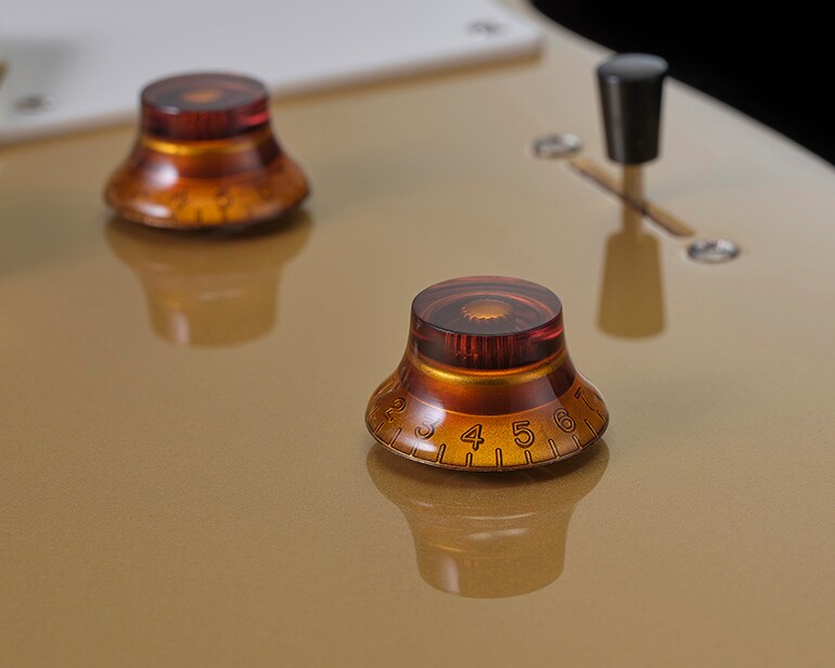 Nahaufnahme von Master Volume, Master Tone und 3-Positionen-Hebelschalter