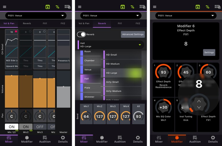 Bildschirm der EAD Touch-App mit detaillierten Einstellungen.
