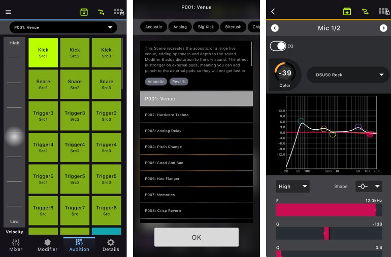 Bildschirm der EAD Touch-App zur Verwaltung von Szenen und Backups.