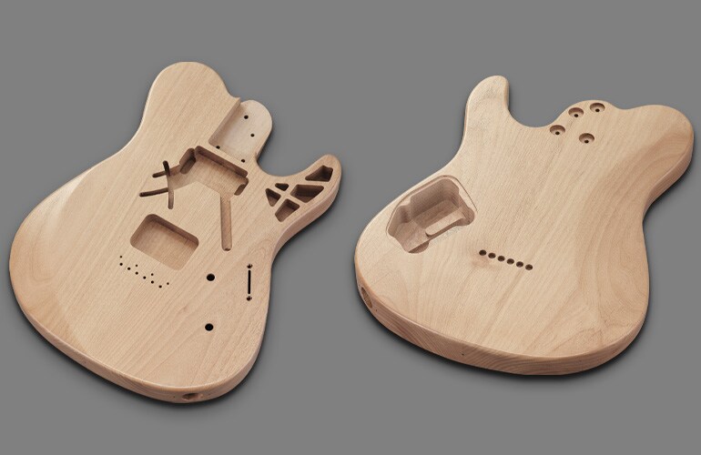 Korpusform der Pacifica SC Professional mit Schlitz- und Kammerverarbeitung