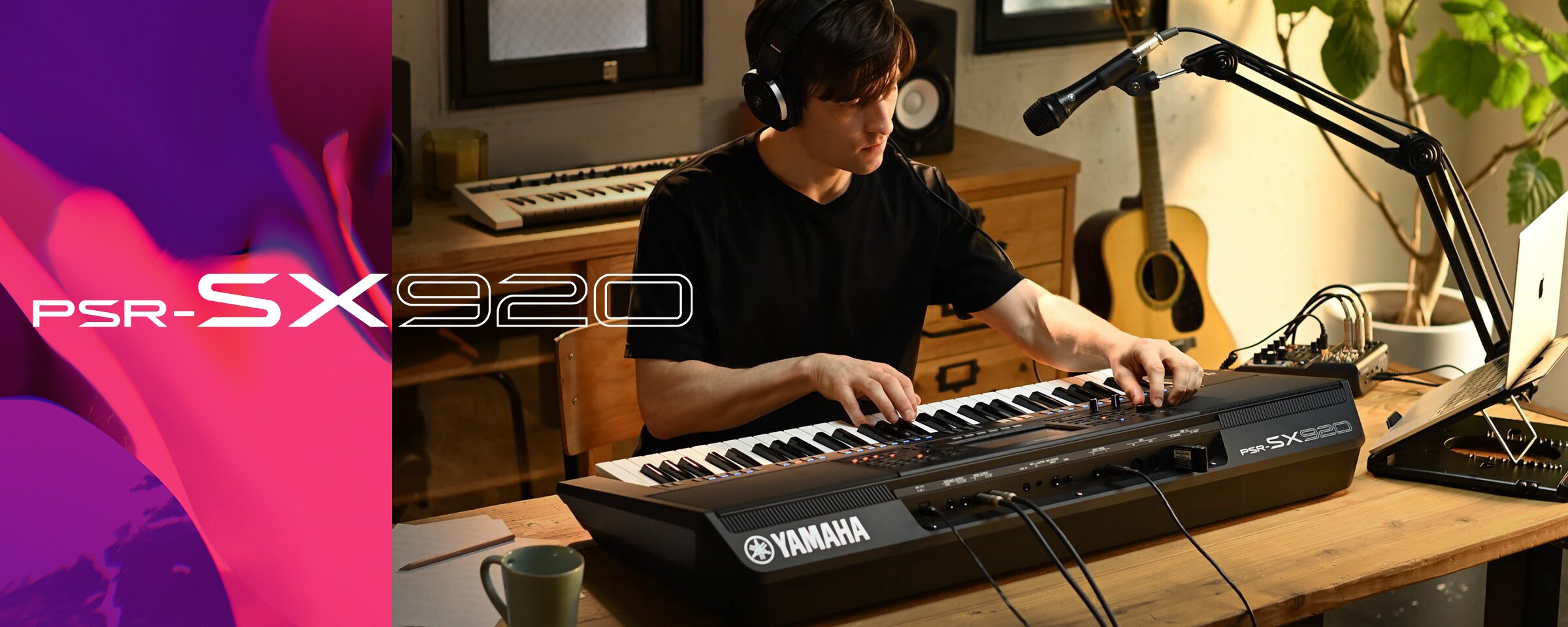 A person playing Yamaha Arranger Workstation PSR-SX920 with headphones