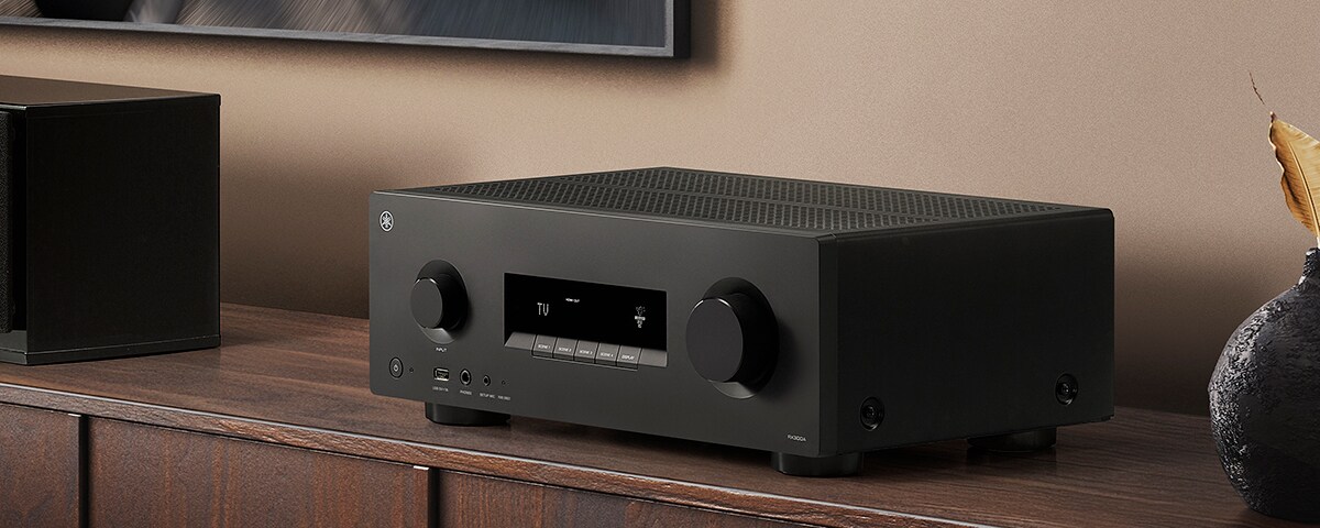 Der RX300A auf einem braunen Regal.